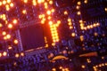 Computer Microchips and Processors on Electronic circuit board. Computer hardware technology. Abstract technology microelectronics Royalty Free Stock Photo