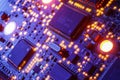 Computer Microchips and Processors on Electronic circuit board. Computer hardware technology. Abstract technology microelectronics Royalty Free Stock Photo