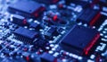 Computer Microchips and Processors on Electronic circuit board. Computer hardware technology. Abstract technology microelectronics Royalty Free Stock Photo