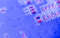 Computer Microchips and Processors on Electronic circuit board. Computer hardware technology. Abstract technology microelectronics