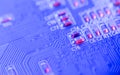 Computer Microchips and Processors on Electronic circuit board. Computer hardware technology. Abstract technology microelectronics Royalty Free Stock Photo