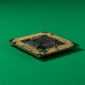 A computer microprocessor viewed against a plain green background. The chip Royalty Free Stock Photo