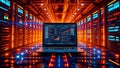 Laptop in Server Room Data Center Cloud Computing Concept Royalty Free Stock Photo