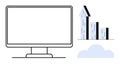 Desktop Screen with Growing Bar Chart and Cloud Representing Digital Growth and Analytics Royalty Free Stock Photo