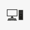 Computer monitor of black color. Vector Desktop computer icon on white background