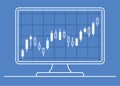 Computer monitor with candle chart of forex or stock data graphic in thin line style. Royalty Free Stock Photo