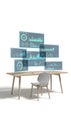 Futuristic Office Workspace with Holographic Data Displays Royalty Free Stock Photo
