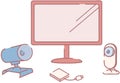 Computer monitor and different gadgets. Technological visual media devices, electronic equipment