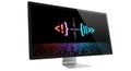 Computer monitor display with colorful coding symbols, glowing code snippets, digital Royalty Free Stock Photo