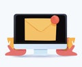 Computer monitor display and envelope. Mail service, e-mail message, mail notification, social network. 3d vector icon.