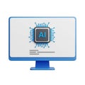 Computer Monitor Displaying AI Chip and Circuitry With Blue Accents artificial intelligence Royalty Free Stock Photo