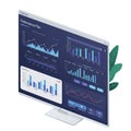 Computer monitor displaying business analytics dashboard titled Royalty Free Stock Photo