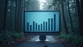 Computer Monitor Displaying Chart Data in Forest Environment Royalty Free Stock Photo