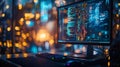 Computer monitor displaying code in a bokeh-lit environment Royalty Free Stock Photo