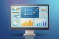 Computer Monitor Displaying Colorful Data Analytics Dashboard Royalty Free Stock Photo