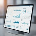 Computer monitor displaying data analytics dashboard with various charts and Royalty Free Stock Photo