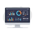 A computer monitor displaying a data dashboard with various charts and graphs. The Royalty Free Stock Photo
