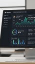 Computer monitor displaying a digital dashboard with website analytics. Graphs show Royalty Free Stock Photo