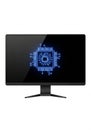 Computer monitor displaying a digital illustration of a microchip in Royalty Free Stock Photo