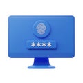 Computer Monitor Displaying Fingerprint Scan and Password Input on White Background screen Royalty Free Stock Photo