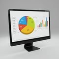 Computer monitor displaying a pie chart and a bar graph. The pie chart is colored with Royalty Free Stock Photo