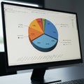 Computer monitor displaying a pie chart with various colored segments, each labeled Royalty Free Stock Photo