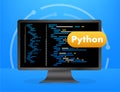 Computer monitor displaying python programming language code on blue background Royalty Free Stock Photo