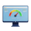 Computer Monitor Displaying Speed Test with Gauge on White Background internet speed screen Royalty Free Stock Photo