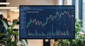 Computer monitor displaying stock market candlestick chart with ai model training interface Royalty Free Stock Photo