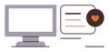 Computer monitor displaying text interface with heart icon representing communication and connection Royalty Free Stock Photo