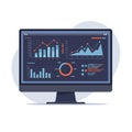 Computer monitor displaying various data visualizations on a dark interface. Includes Royalty Free Stock Photo