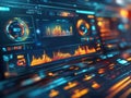 A computer monitor displays a colorful array of numbers and graphs Royalty Free Stock Photo