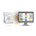 A computer monitor displays a colorful diagram or flowchart, symbolizing data or Royalty Free Stock Photo