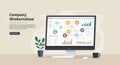 A computer monitor displays a colorful flowchart and various data graphs. The Royalty Free Stock Photo