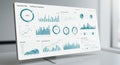 A computer monitor displays a dashboard featuring various data visualizations. Royalty Free Stock Photo