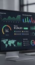 A computer monitor displays a digital dashboard with various analytics. The screen Royalty Free Stock Photo