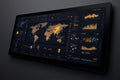 A computer monitor displays a map of the world with various data points Royalty Free Stock Photo