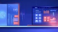 A computer monitor displays a number of graphs and icons Royalty Free Stock Photo