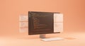 A computer monitor displays a programming interface with code written in a text Royalty Free Stock Photo