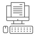 Computer monitor with document thin line icon, business concept, Office documentation on screen vector sign on white Royalty Free Stock Photo