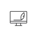 Computer monitor and feather pen outline icon Royalty Free Stock Photo