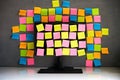 Computer monitor full of blank colorful sticky notes reminders Royalty Free Stock Photo