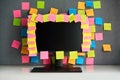 Computer monitor full of blank colorful sticky notes reminders Royalty Free Stock Photo