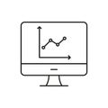 Computer Monitor With Graph Line Icon. Data Analysis, Business Analytics, And Performance Tracking Outline Symbol