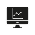 Computer Monitor With Graph Solid Icon. Data Analysis, Business Analytics, And Performance Tracking Silhouette Symbol