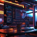 Computer monitor with graphs, map, dashboards. Technological background Royalty Free Stock Photo