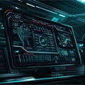 Computer monitor with graphs, map, dashboards. Technological background Royalty Free Stock Photo