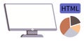 Computer monitor, HTML text, and pie chart data visualization and web development Royalty Free Stock Photo