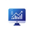 Computer monitor icon displaying a line graph with a trend of increasing bar charts Royalty Free Stock Photo