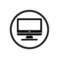 Computer Monitor Icon Flat Design Minimalist Black and White Inside Circle Simple Display Desktop Technology Royalty Free Stock Photo